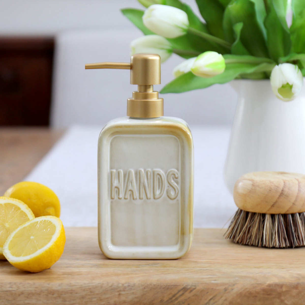 Elemental Hands Ceramic Soap Dispenser Ivory 8.5x18cm | Minimax