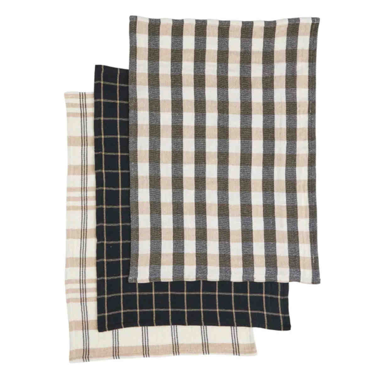 Assemble Kit Recycled Cotton Tea Towel Black 50x70cm (Set of 3) | Minimax