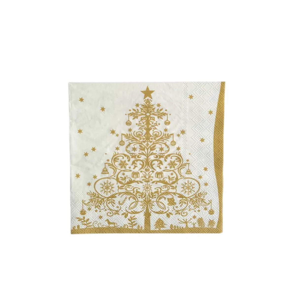 Gala Tree w/Stars Napkin Gold 3Ply 33cm (Pack of 20) | Minimax