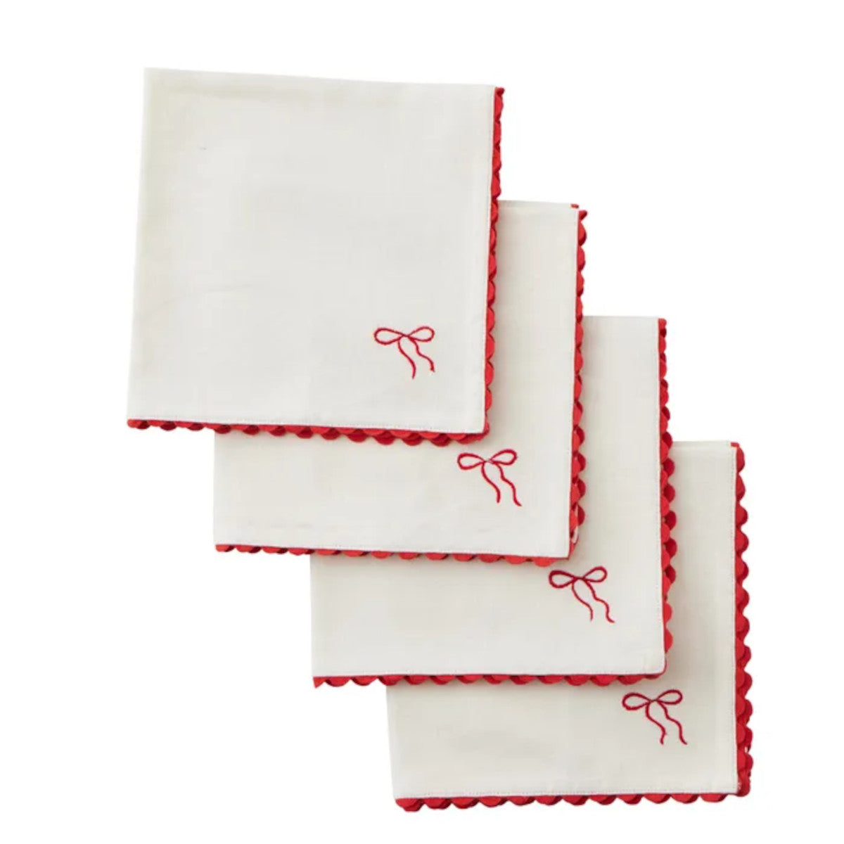 Gala Embossed Bow Cotton Napkin White/Red 40cm | Minimax