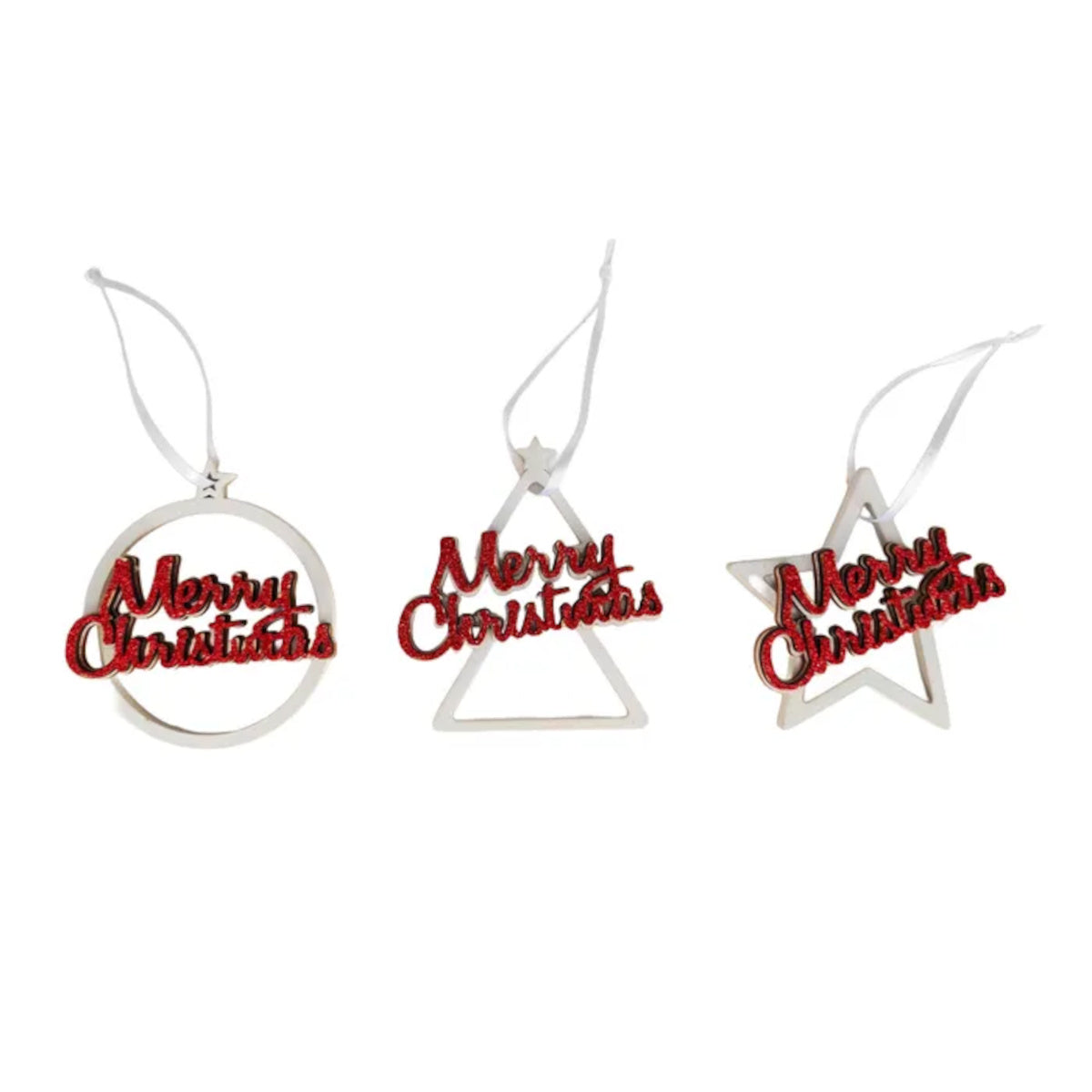 Gala Merry Christmas Ornament Wood Multicolor 28x2x10cm (Set of 6) | Minimax