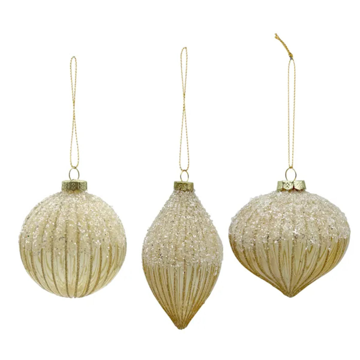 Gala Beaded Bauble Glass Gold 3 Assorted 10cm (Price per item) | Minimax