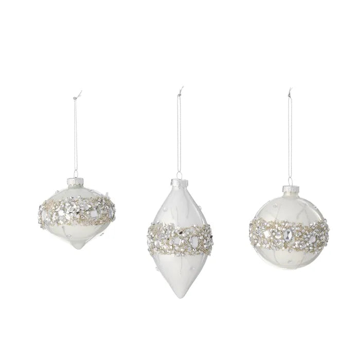 Gala Bejeweled Bauble Glass White/Silver 8cm (Price per item) | Minimax
