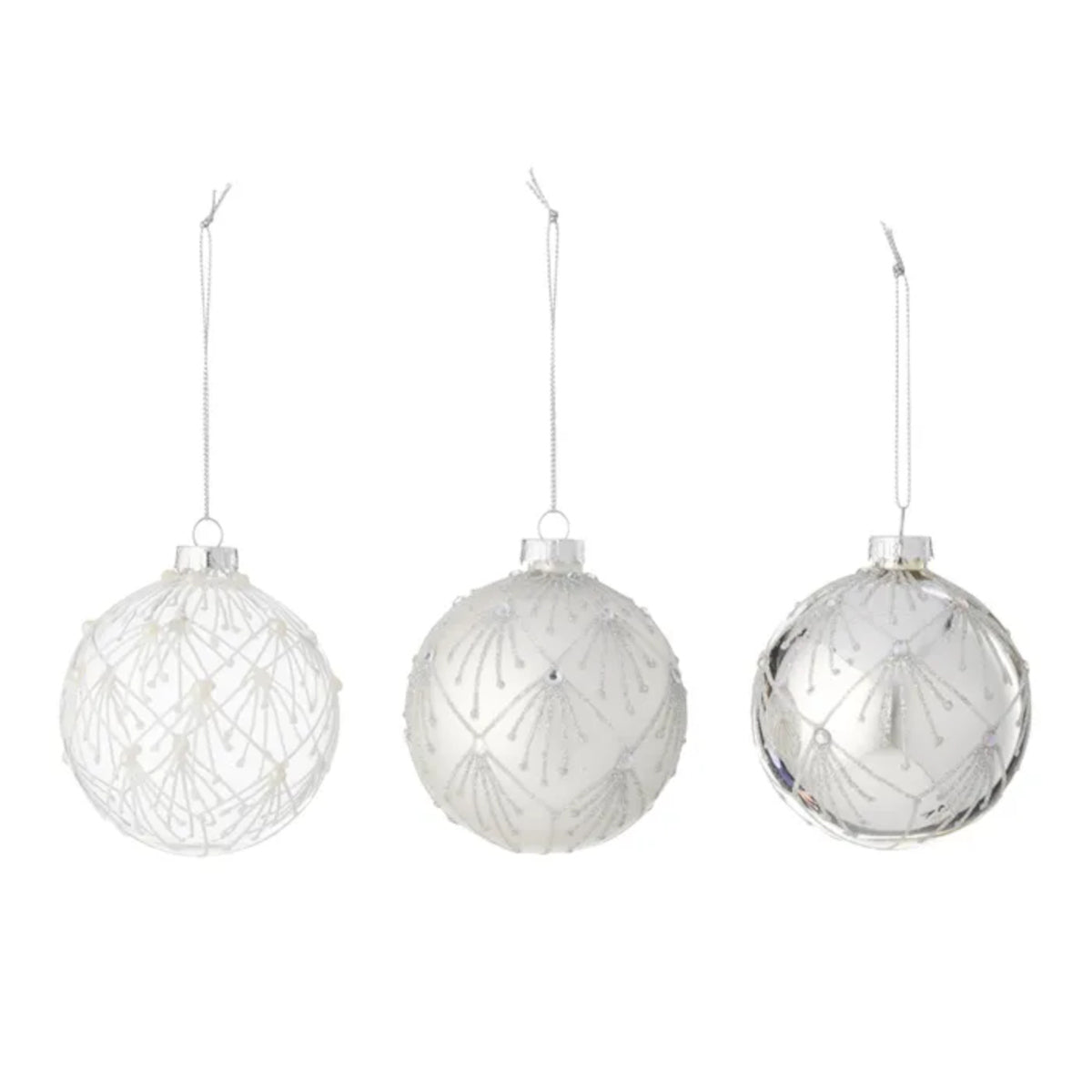 Gala Star Ray Bauble Glass White/Silver Assorted 8cm (Price per item) | Minimax