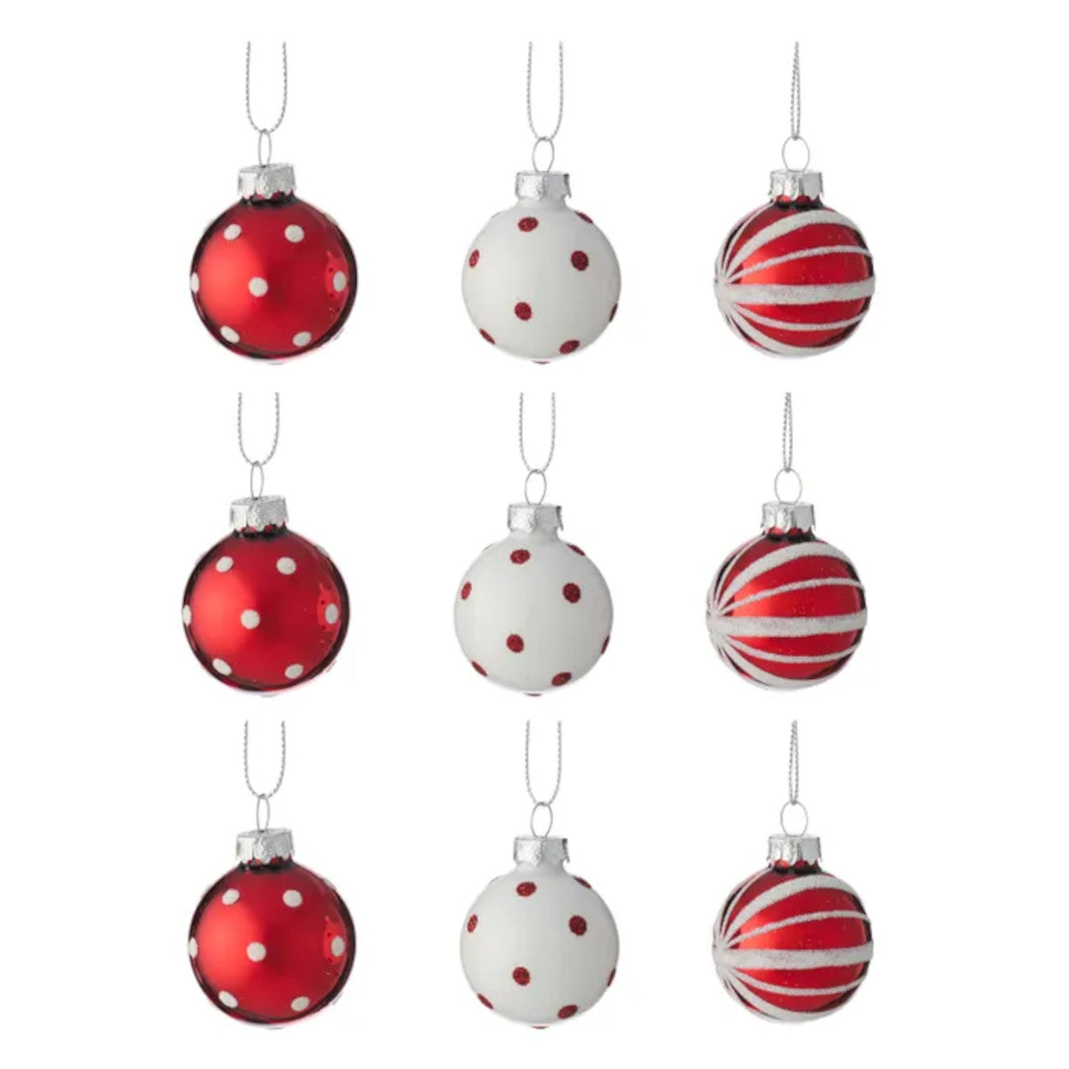 Gala Jolly Ornament Bauble Glass Assorted Red/White 4cm (Set of 9) | Minimax