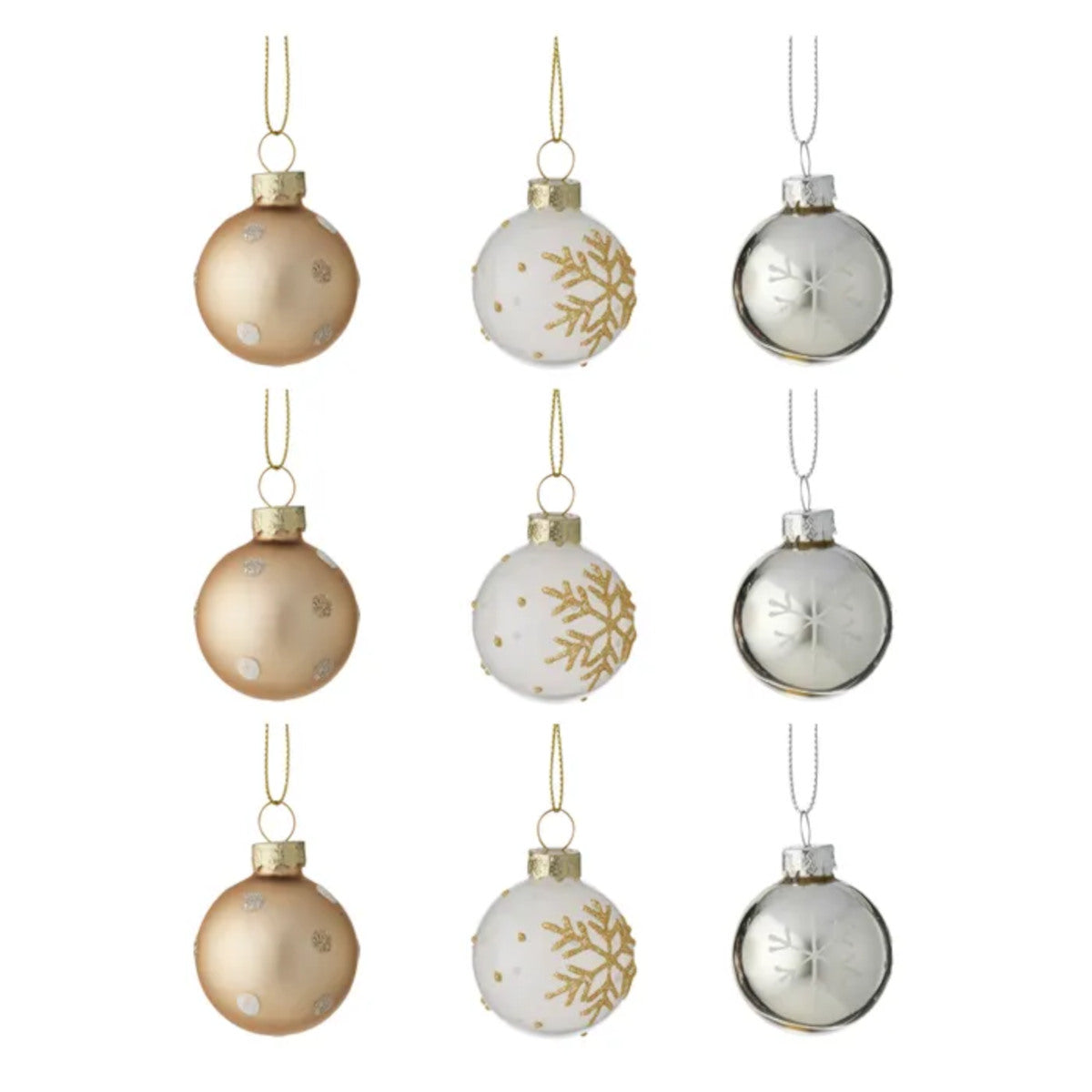 Gala Winter Ornament Bauble Glass Gold/Silver 4cm (Set of 9) | Minimax