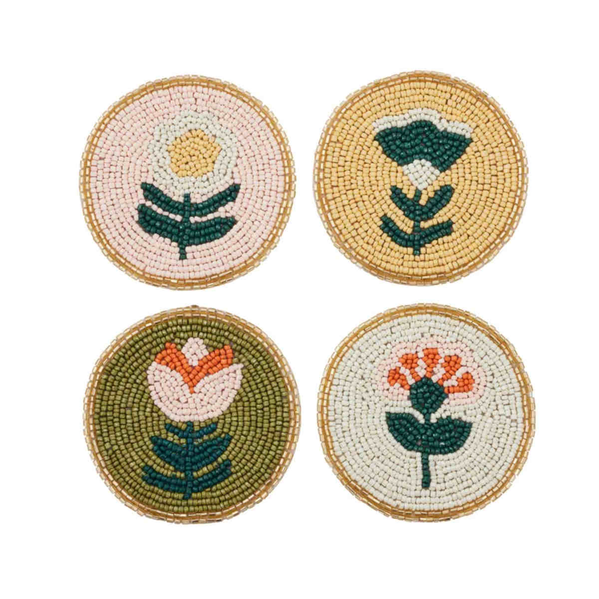 Freya Floral Beaded Coaster 4 Piece 10cm | Minimax