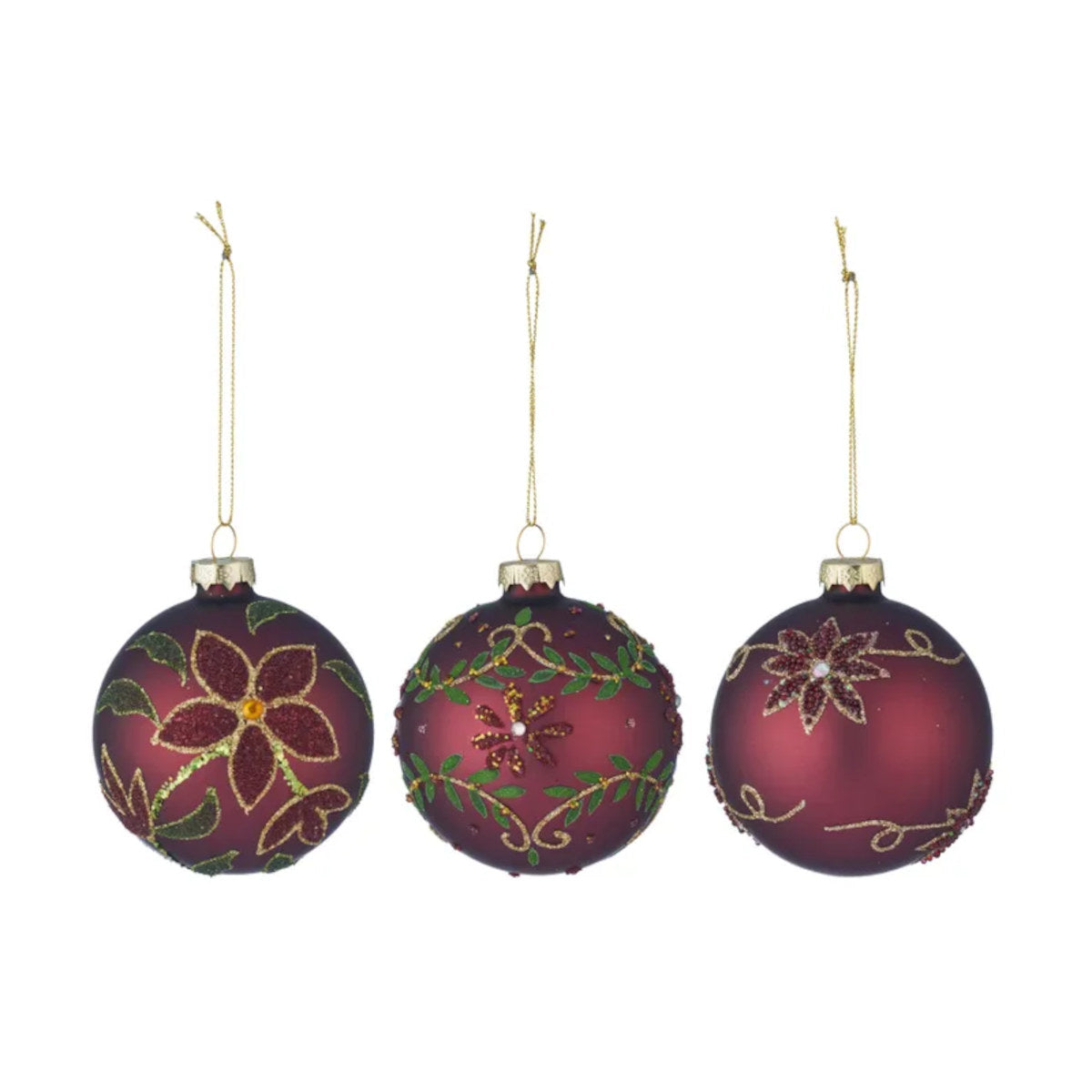 Gala Glass Bauble Glitter Matte Burgundy 3 assorted 8cm (Price per item) | Minimax