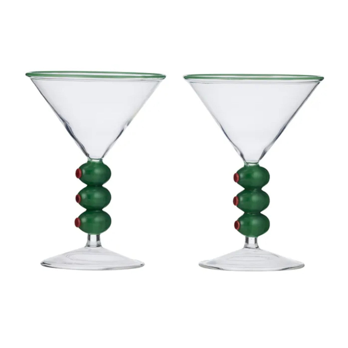 Assemble Olive Cocktail Glass Clear/Green 11 x 15cm (Set of 2) | Minimax