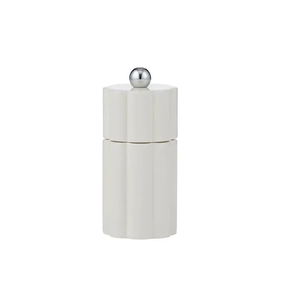 Omega Wood Salt & Pepper Grinder Ivory 5x11.5cm – sleek ivory wooden grinder with silver knob, perfect for modern kitchen and dining décor.