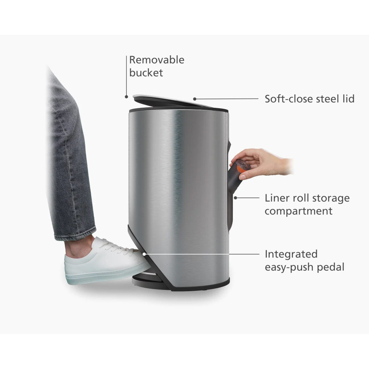 Joseph Joseph Arc™ Easy-push Stainless Steel Pedal Bin 10L | Minimax