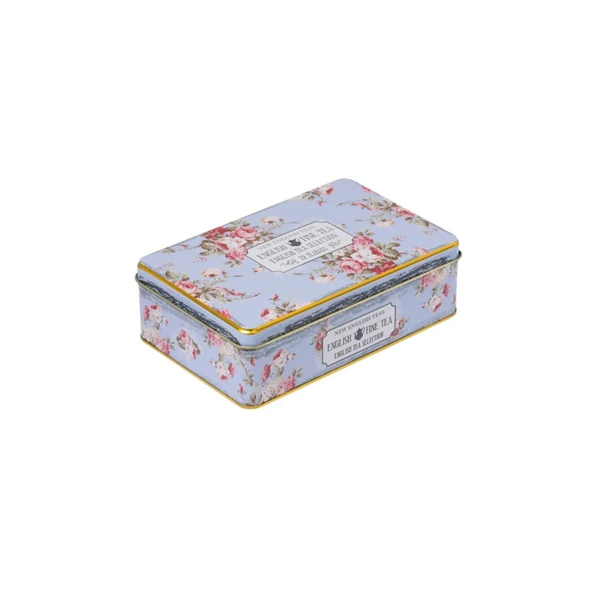 New English Teas Vintage Floral Selection Tin Powder Blue 72 Teabags