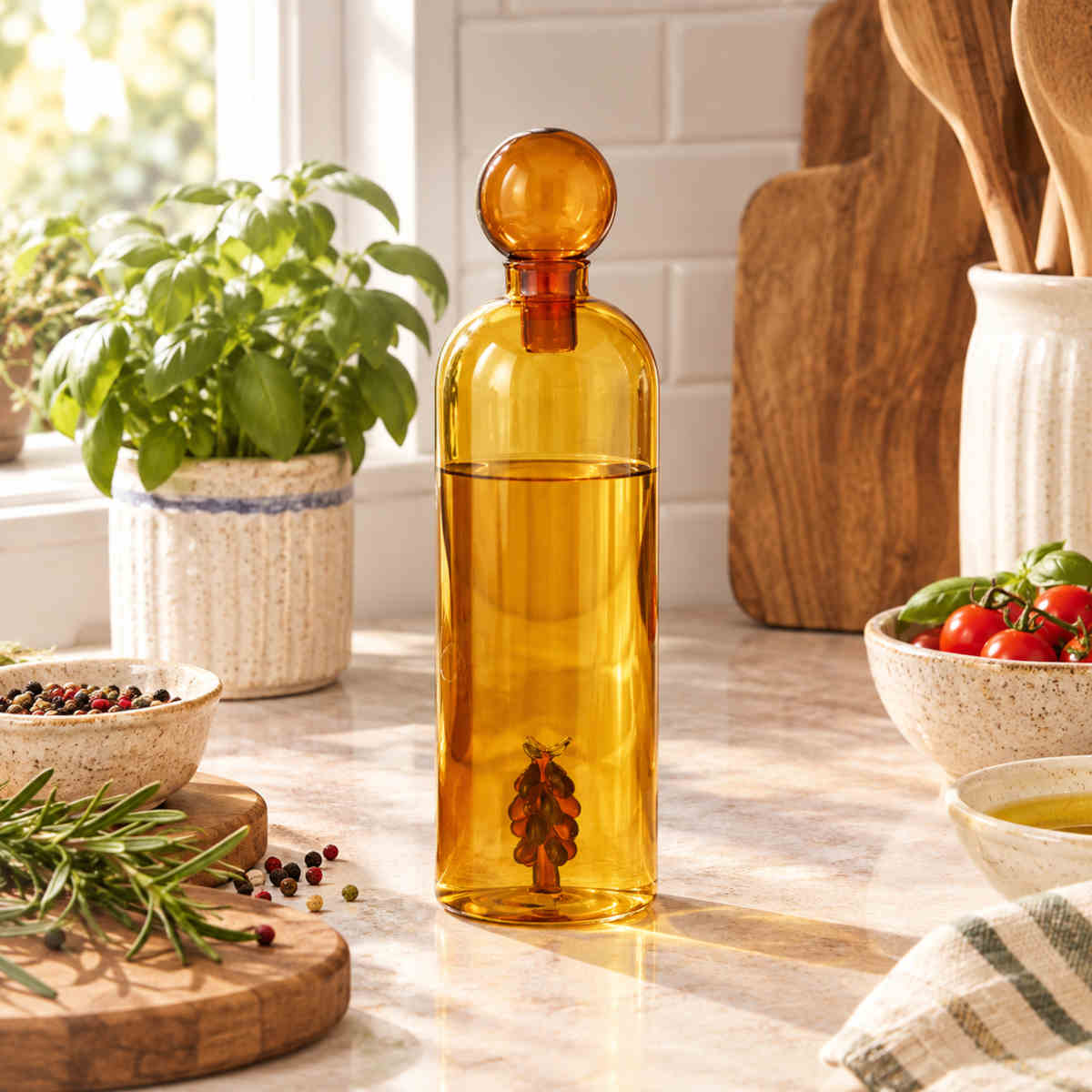 Assemble Vinegar Glass Bottle Amber 6.5x21.5cm