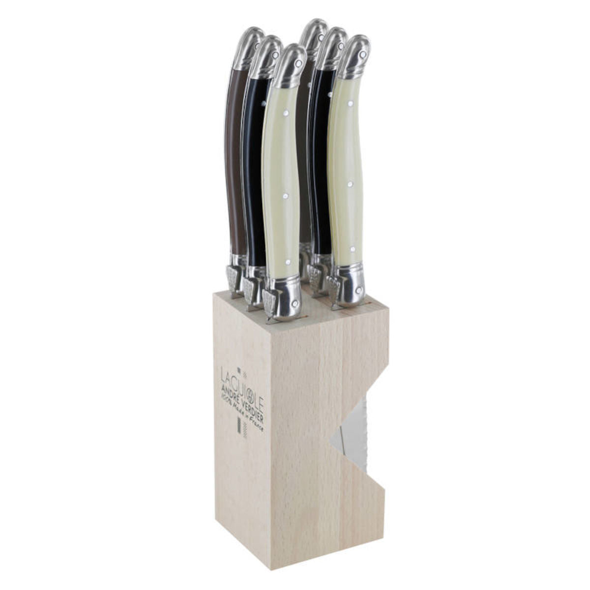 Andre Verdier Laguiole Steak Knife Cream Set of 6 in Block | Minimax