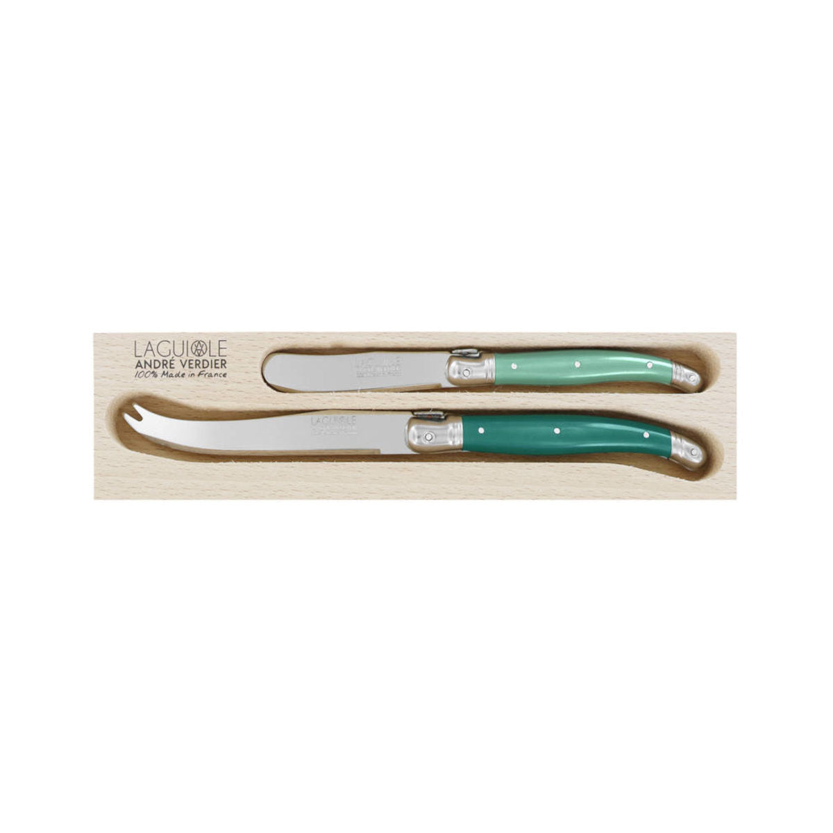 Laguiole Andre Verdier Debutant Cheese Knife Set 2pc Forest Green | Minimax