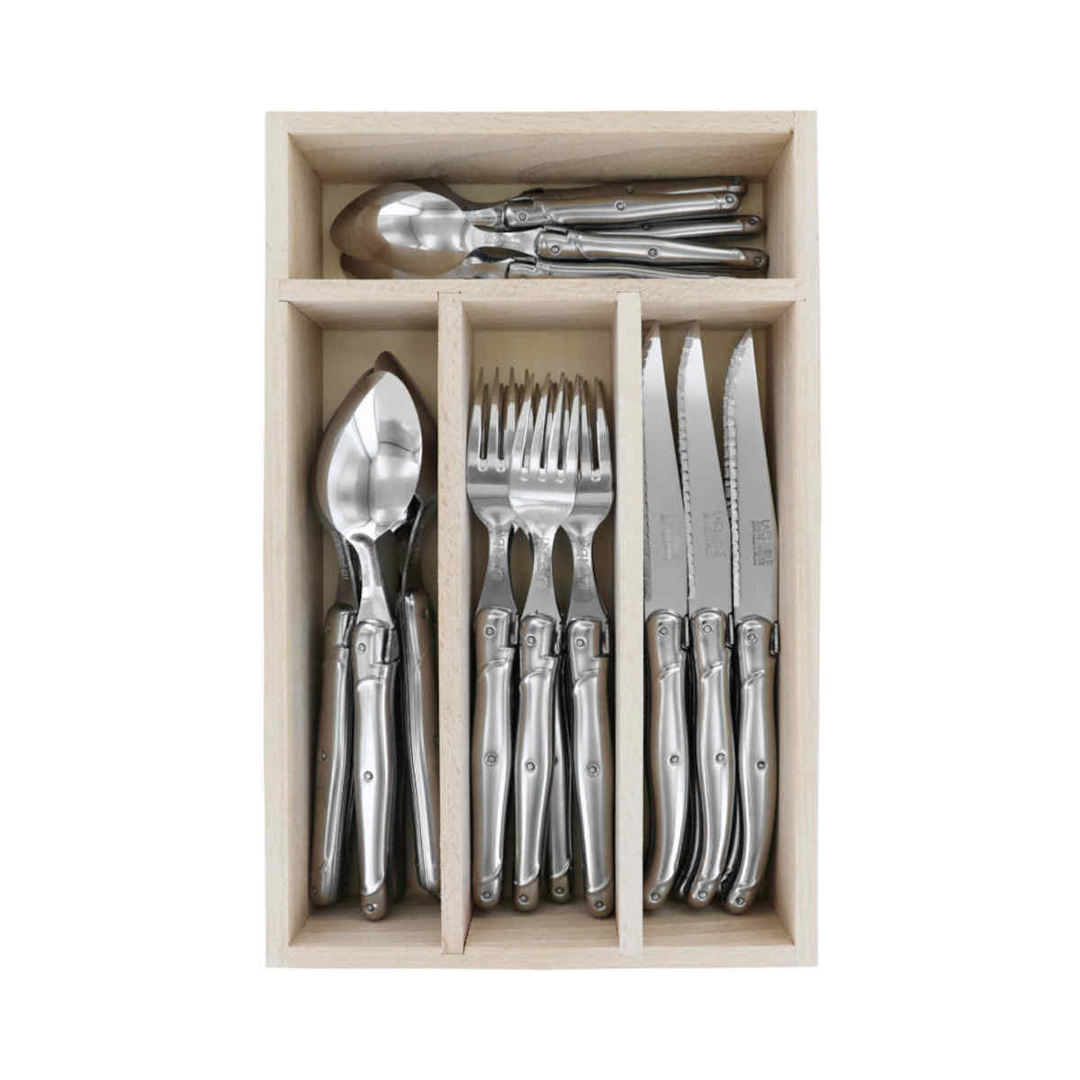 Laguiole Andre Verdier Debutant 24 piece Cutlery Set in wooden box Stainless Steel | Minimax