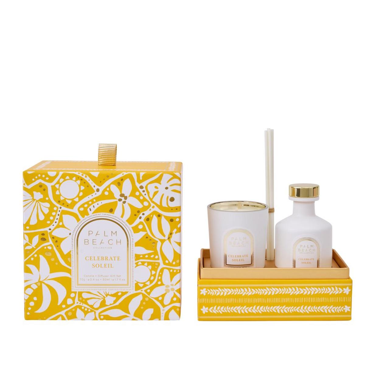 Palm Beach Collection Soleil Mini Candle and Diffuser Set – luxury fragrance gift set with scented soy candle and reed diffuser.