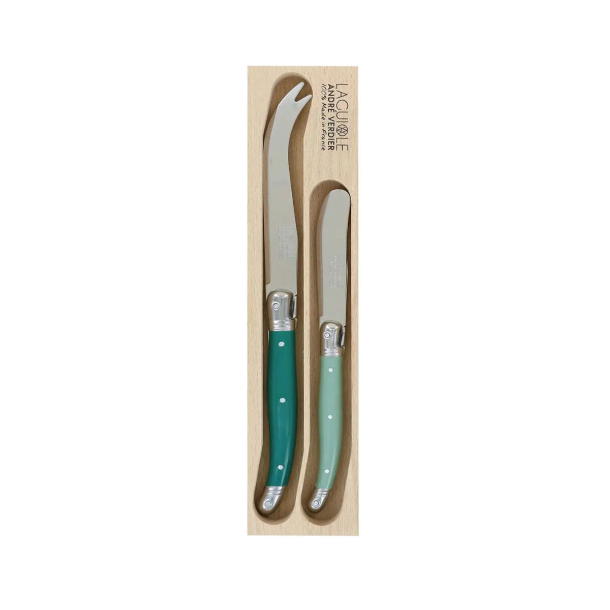 Laguiole Andre Verdier Debutant Cheese Knife Set 2pc Forest Green | Minimax