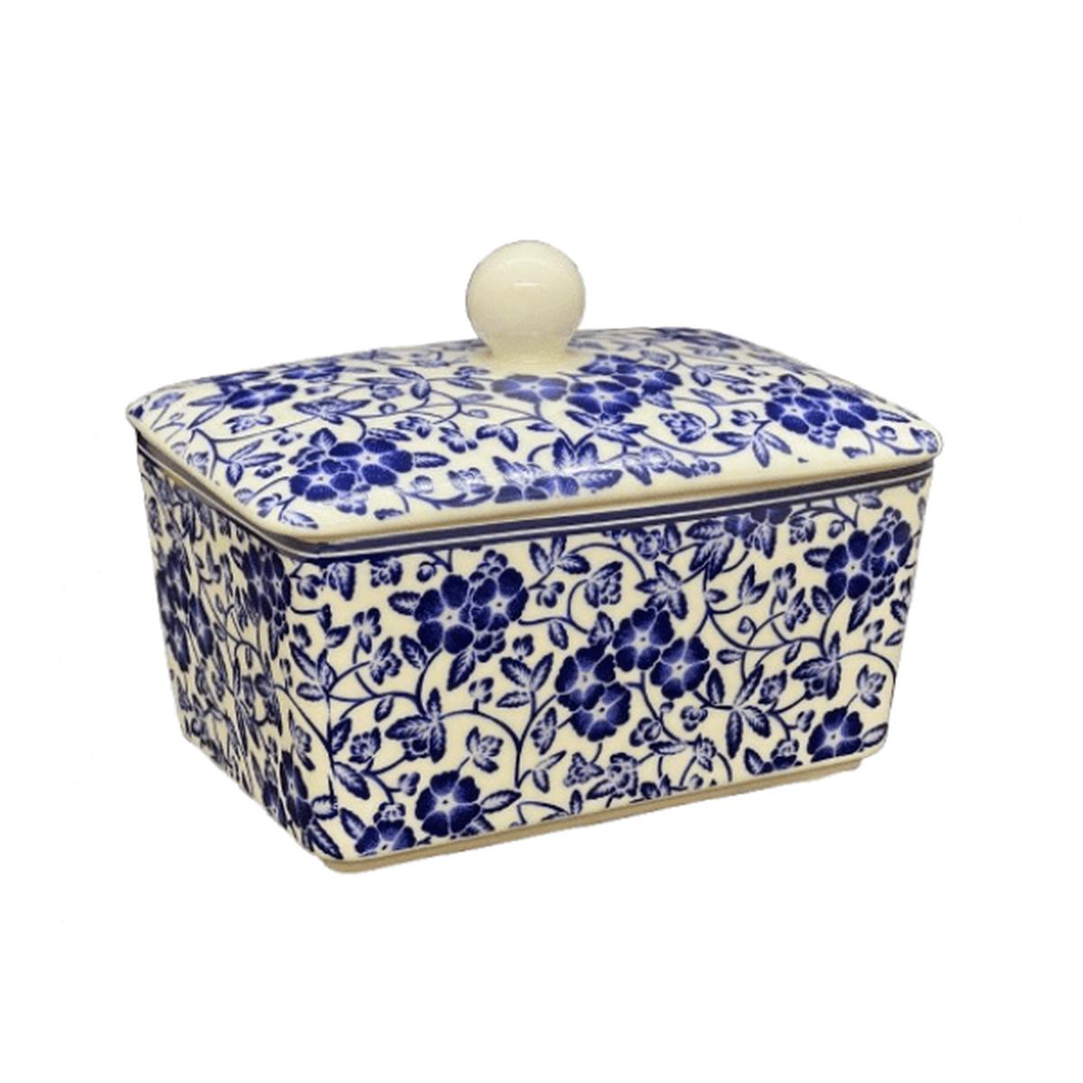 Heritage Butter Dish Floral Blue – elegant ceramic butter dish with vintage-inspired blue floral pattern and matching fitted lid