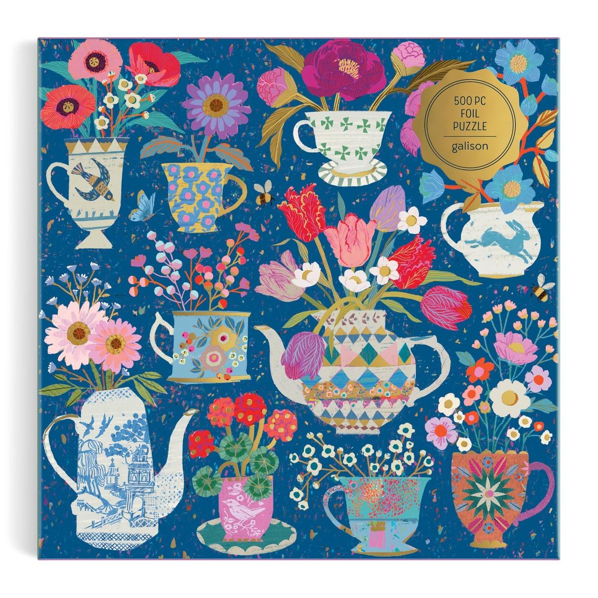 Galison Victoria Ball Potted Teacups Foil Puzzle 500 Piece | Minimax