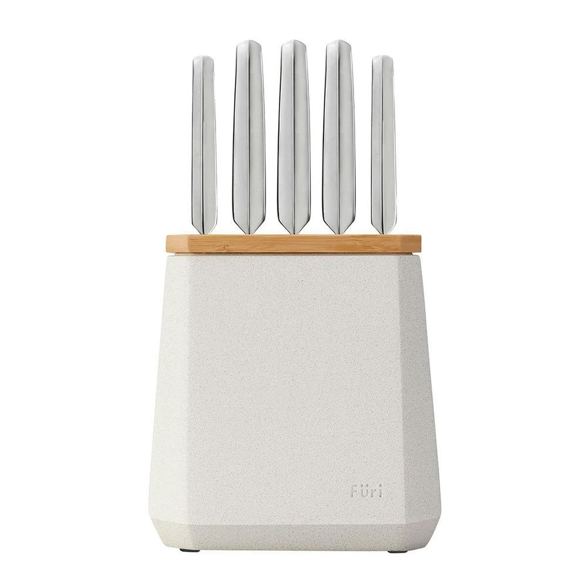 Furi Stone Knife Block Set Snow Terrazzo 6 Piece