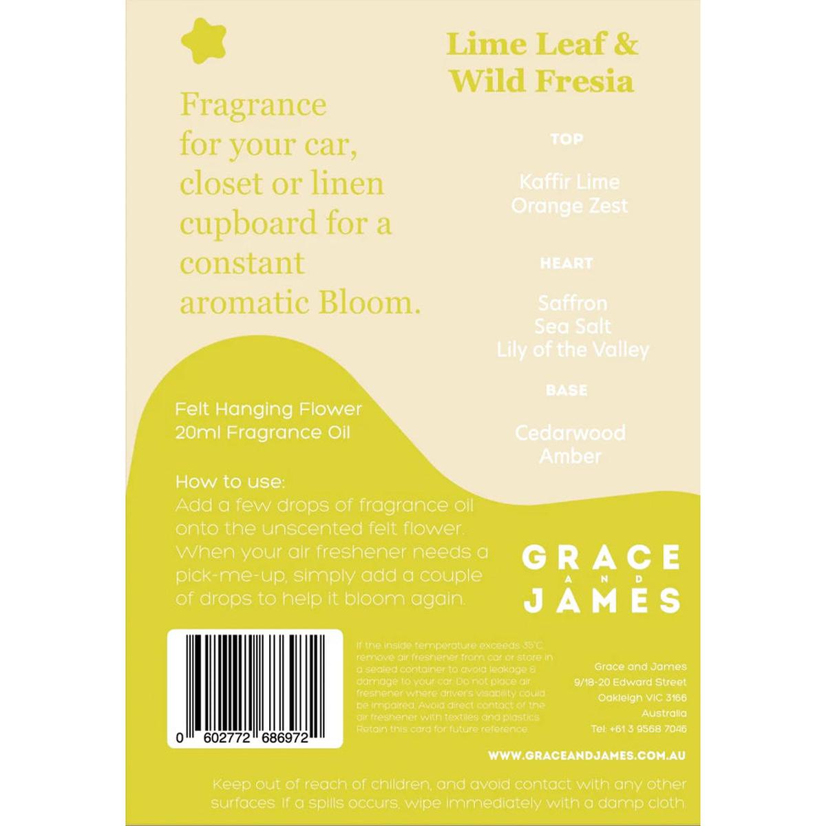 Grace and James Bloom Lime Leaf & Fresia Felt Air Freshener 20ml
