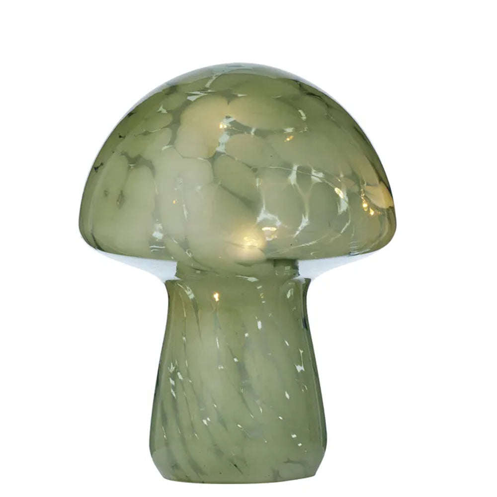 Mushroom Glass LED Lamp Green 17 x 21cm