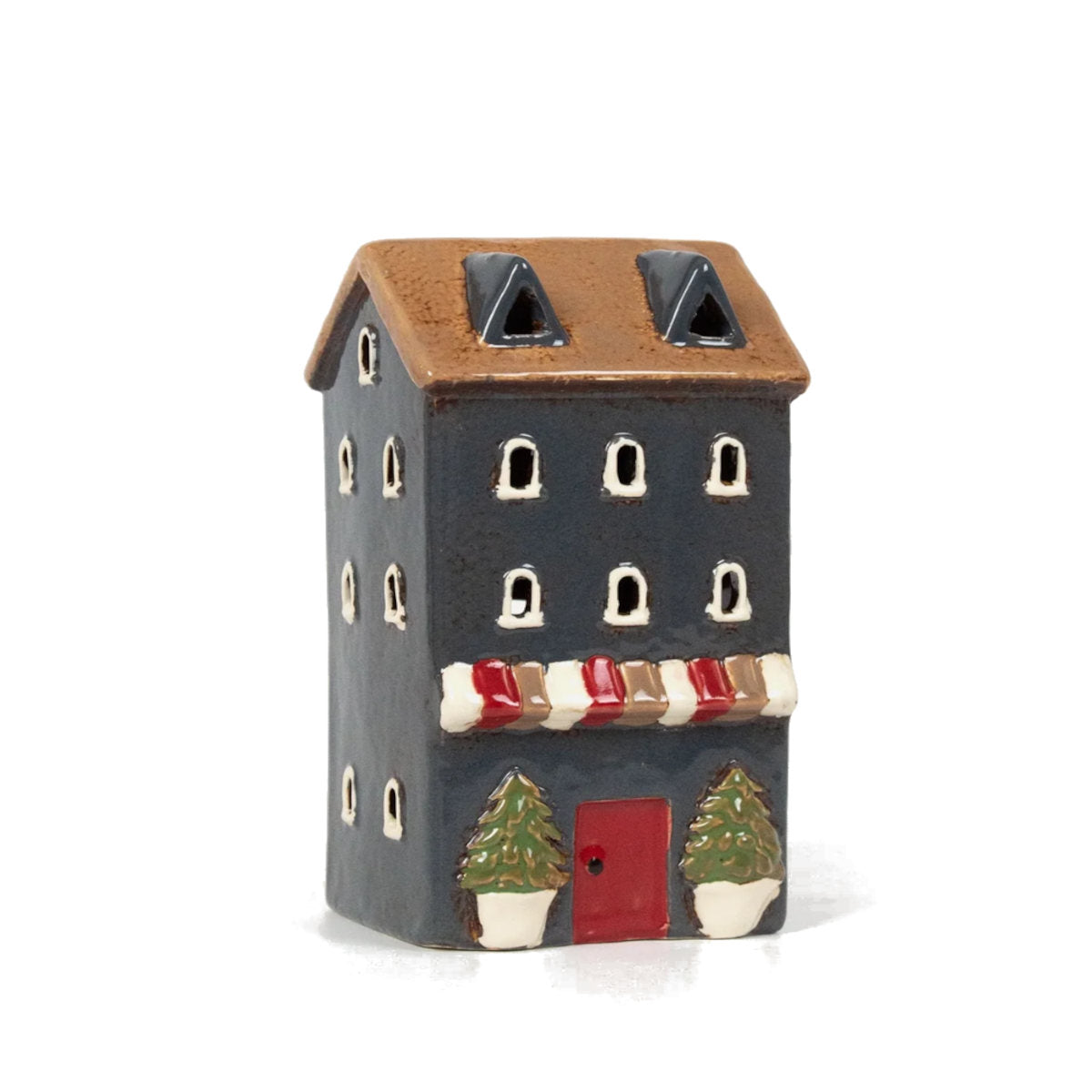 French Country Tea Light with Trees Navy 9x9x17H | Minimax