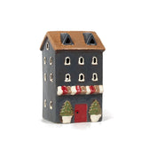 French Country Tea Light with Trees Navy 9x9x17H | Minimax