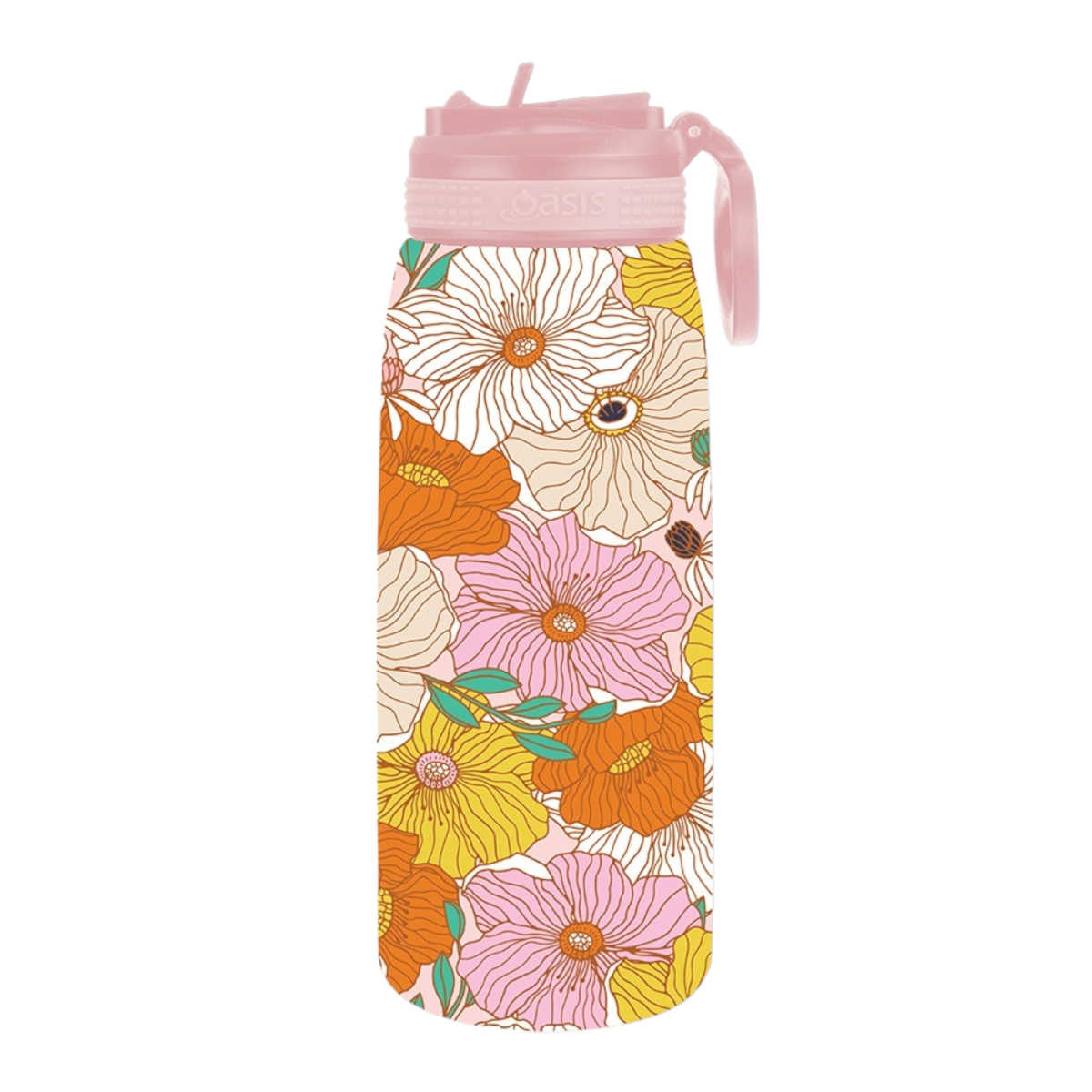 Oasis Stainless Steel Sports Bottle with Straw Retro Floral 780ml | Minimax