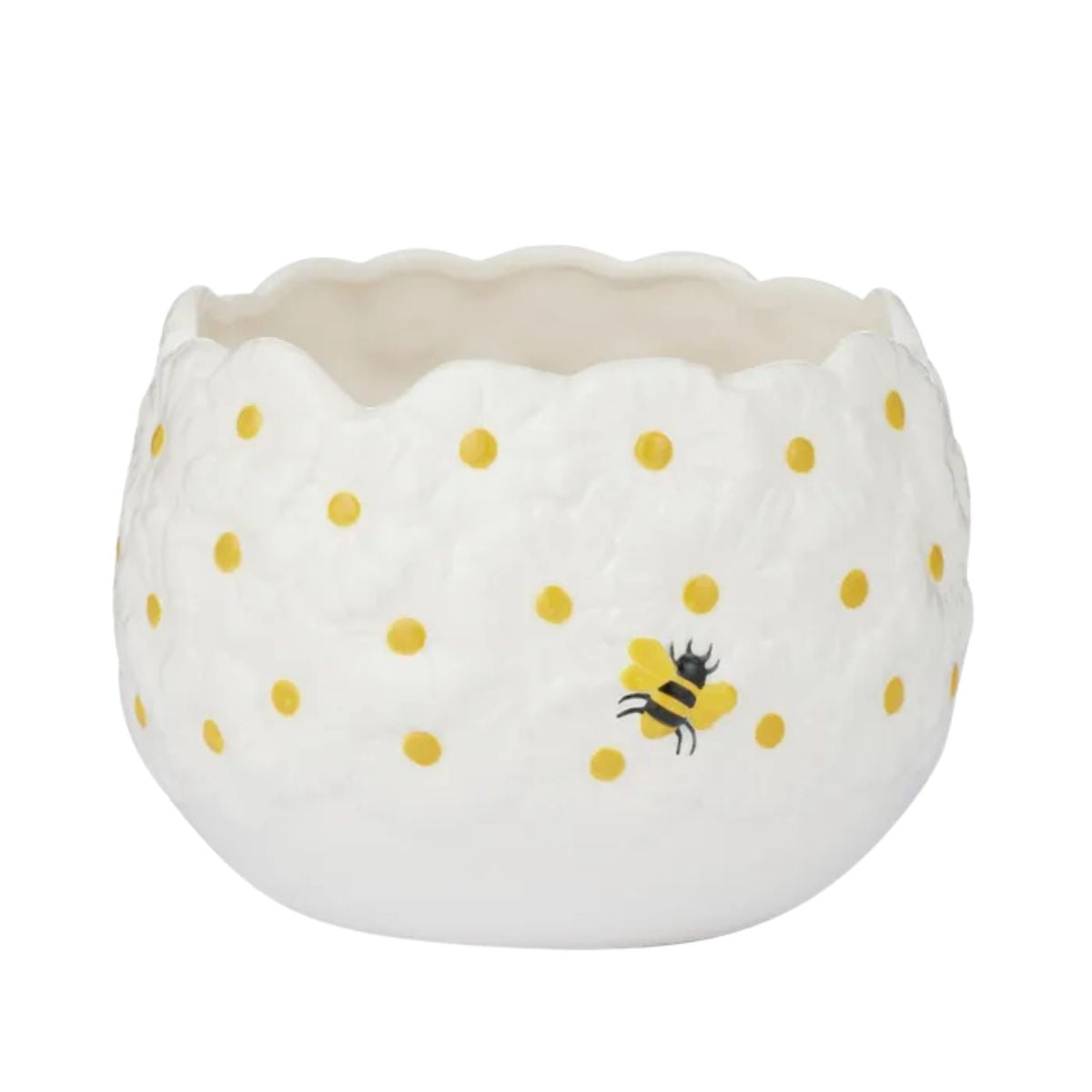 Life Botanic Daisy Bee Ceramic Pot White/Yellow 17x15cm | Minimax