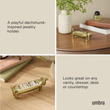 Umbra Dachsie Ring Holder Brass shaped like a dachshund with ridged tray along its back