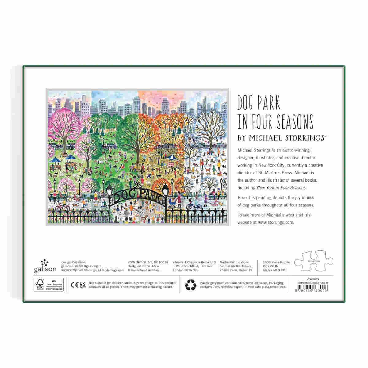 Galison Storrings Dog Park in Four Seasons Puzzle - 1000pcs Multi-Coloured | Minimax