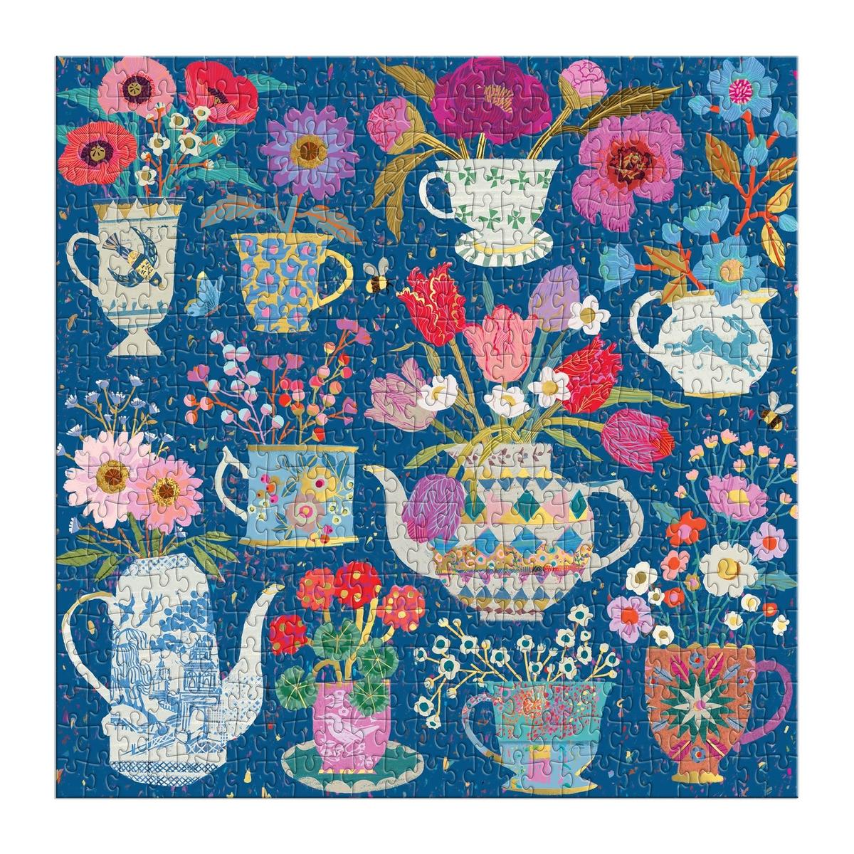 Galison Victoria Ball Potted Teacups Foil Puzzle 500 Piece | Minimax