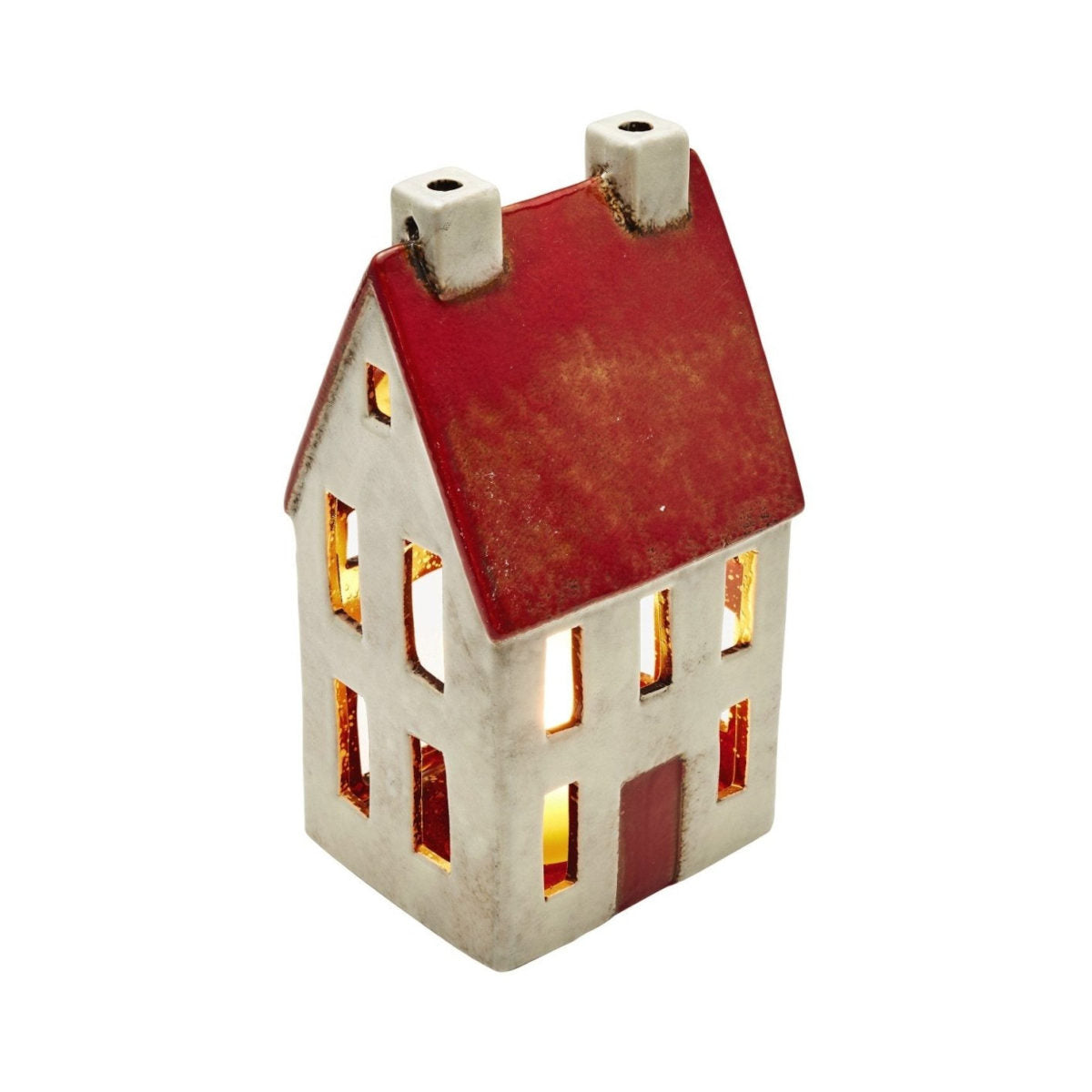 French Country Tea Light Tall Chalet Red and White 14x12x25.5cm | Minimax