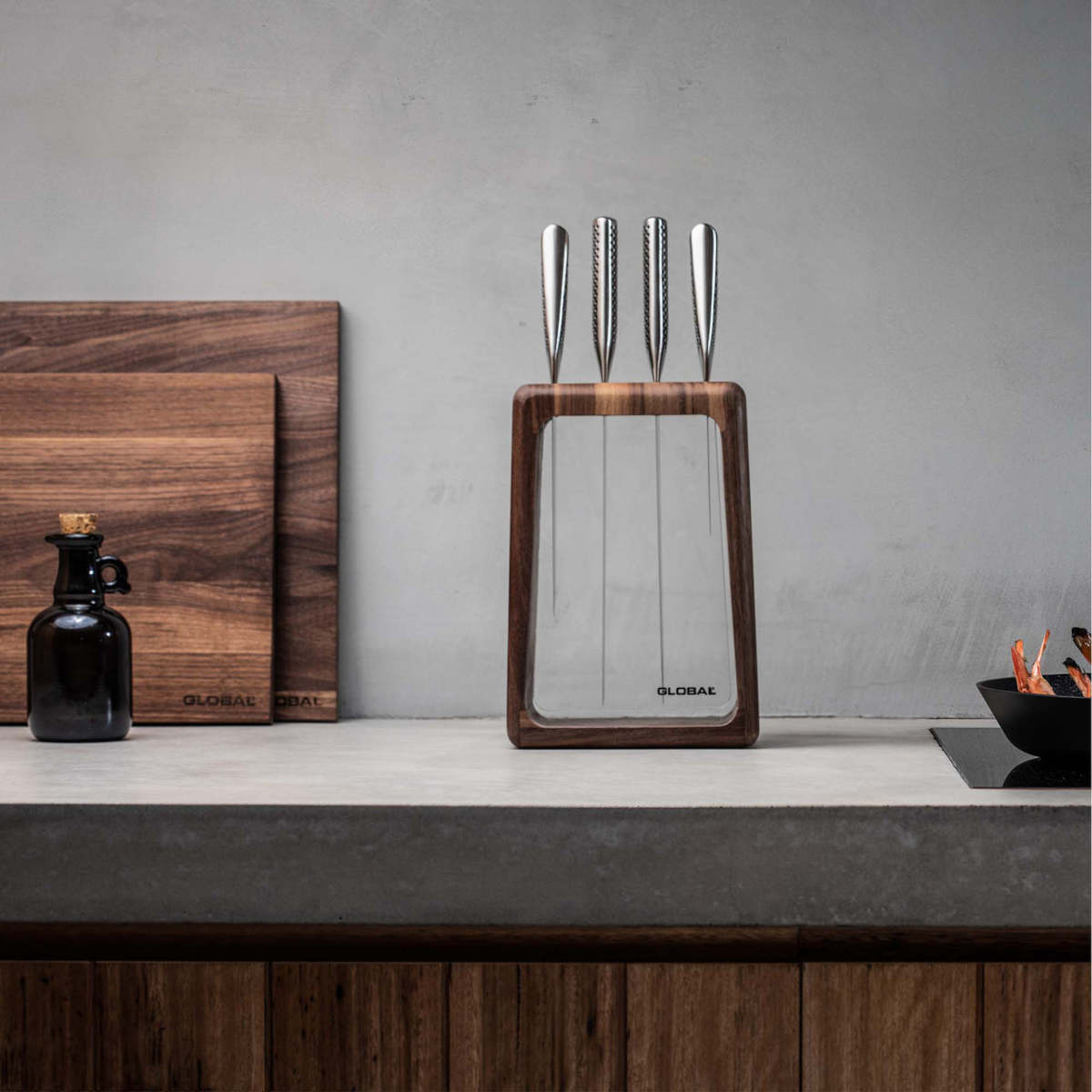 Global Hashira Knife Block Walnut Set 5 Piece Minimax