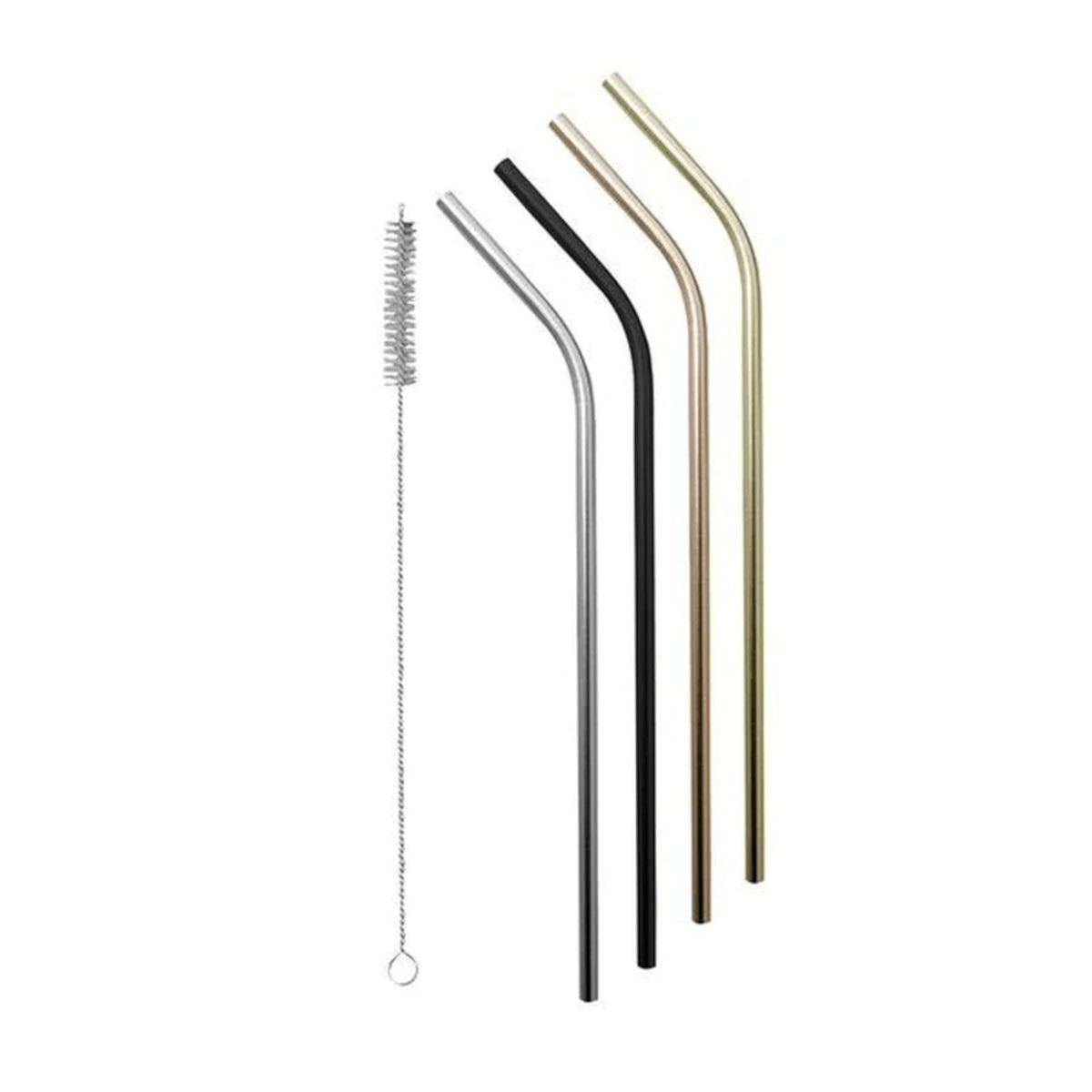 Avanti Stainless Steel Straws with Brush Precious Metal Set of 4 | Minimax