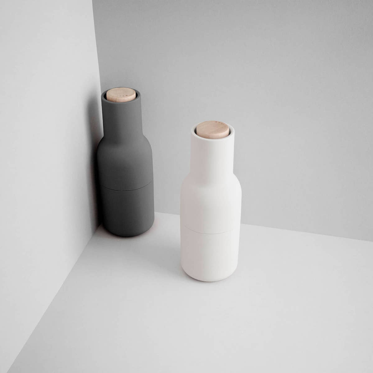 Menu 2 Pack Bottle Grinders Beech Top Ash & Carbon | Minimax