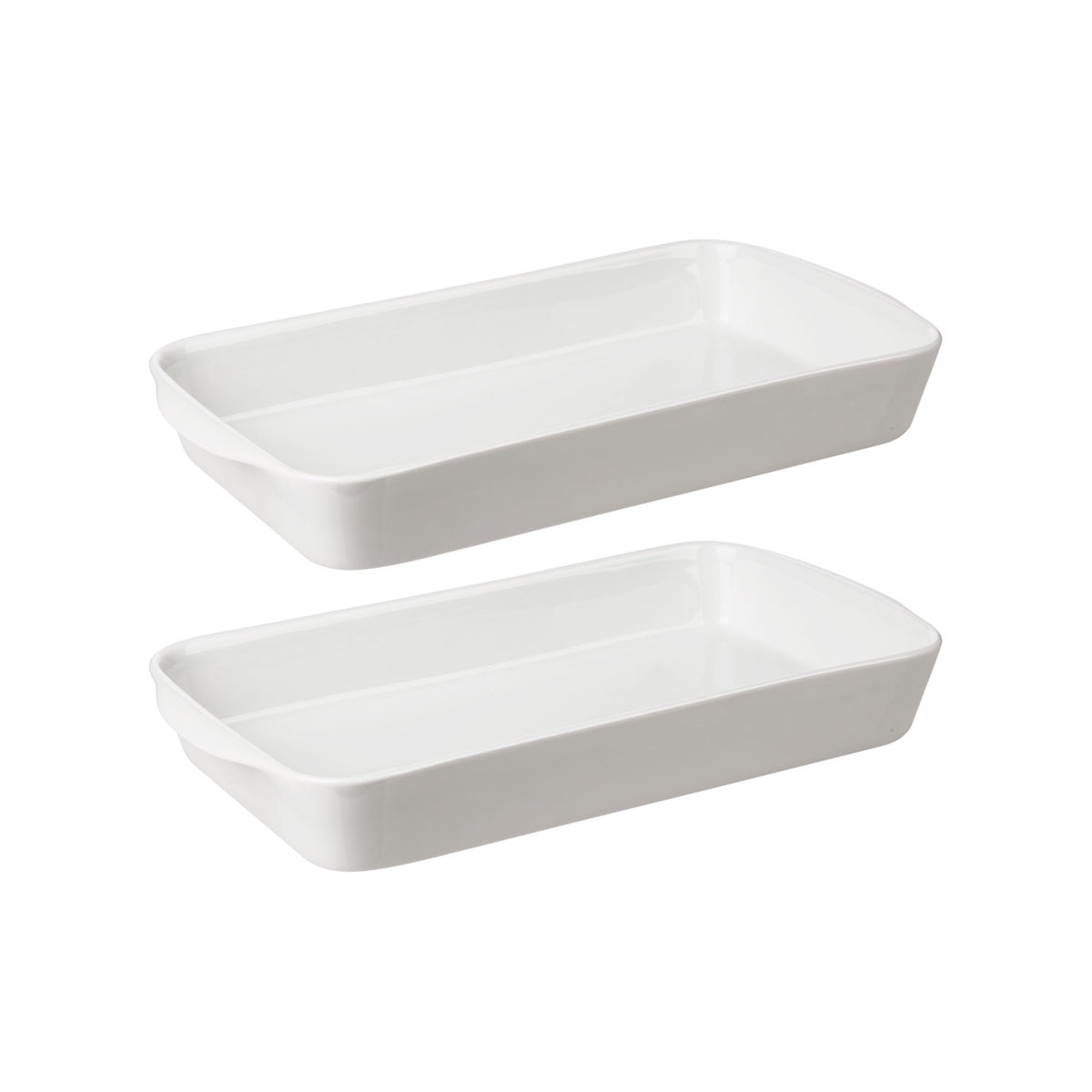 Pillivuyt Deep Rectangular Bakers Set of 2 – angled view of bakers stacked