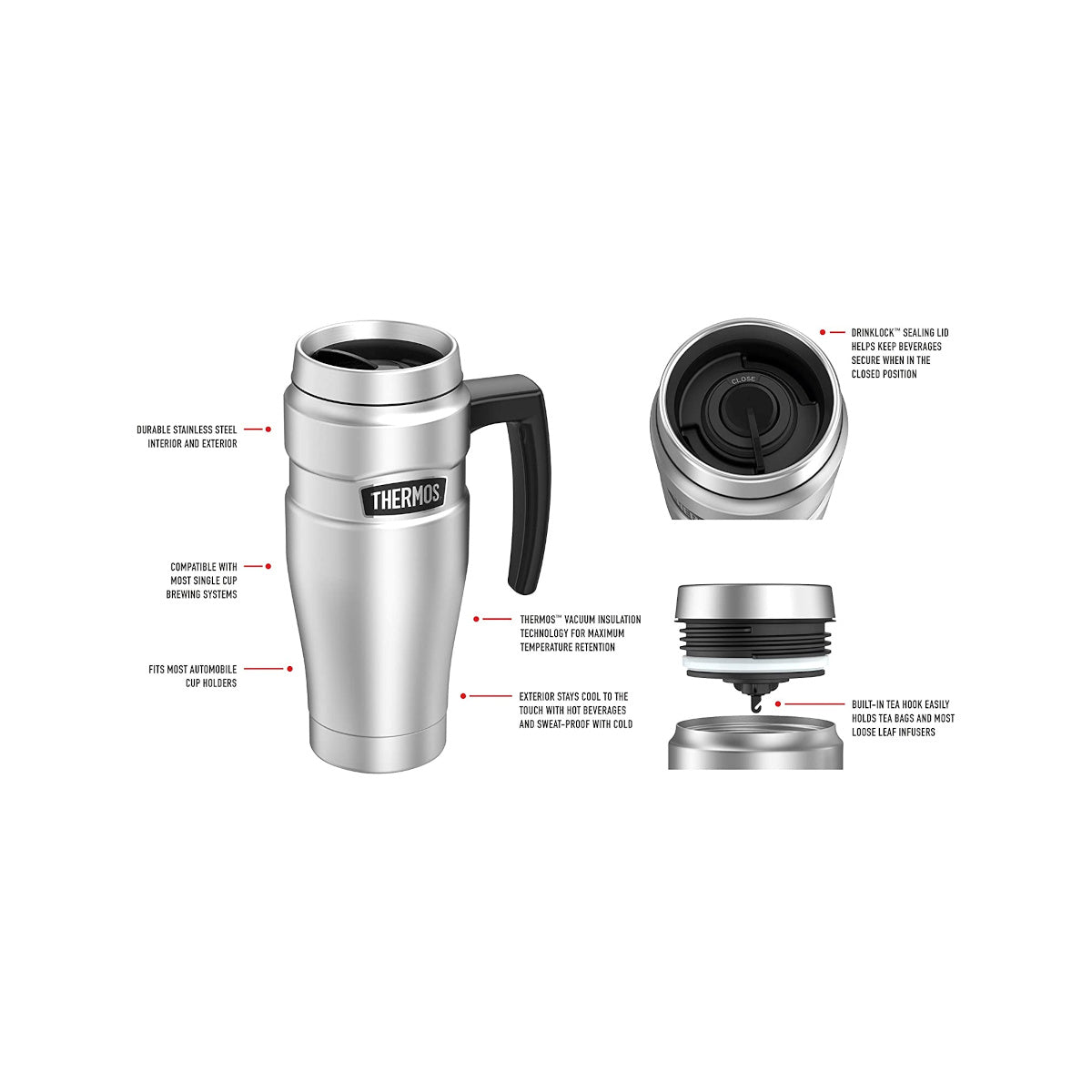 Thermos Stainless King Vacuum Insulated Travel Mug Red 470ml | Minimax