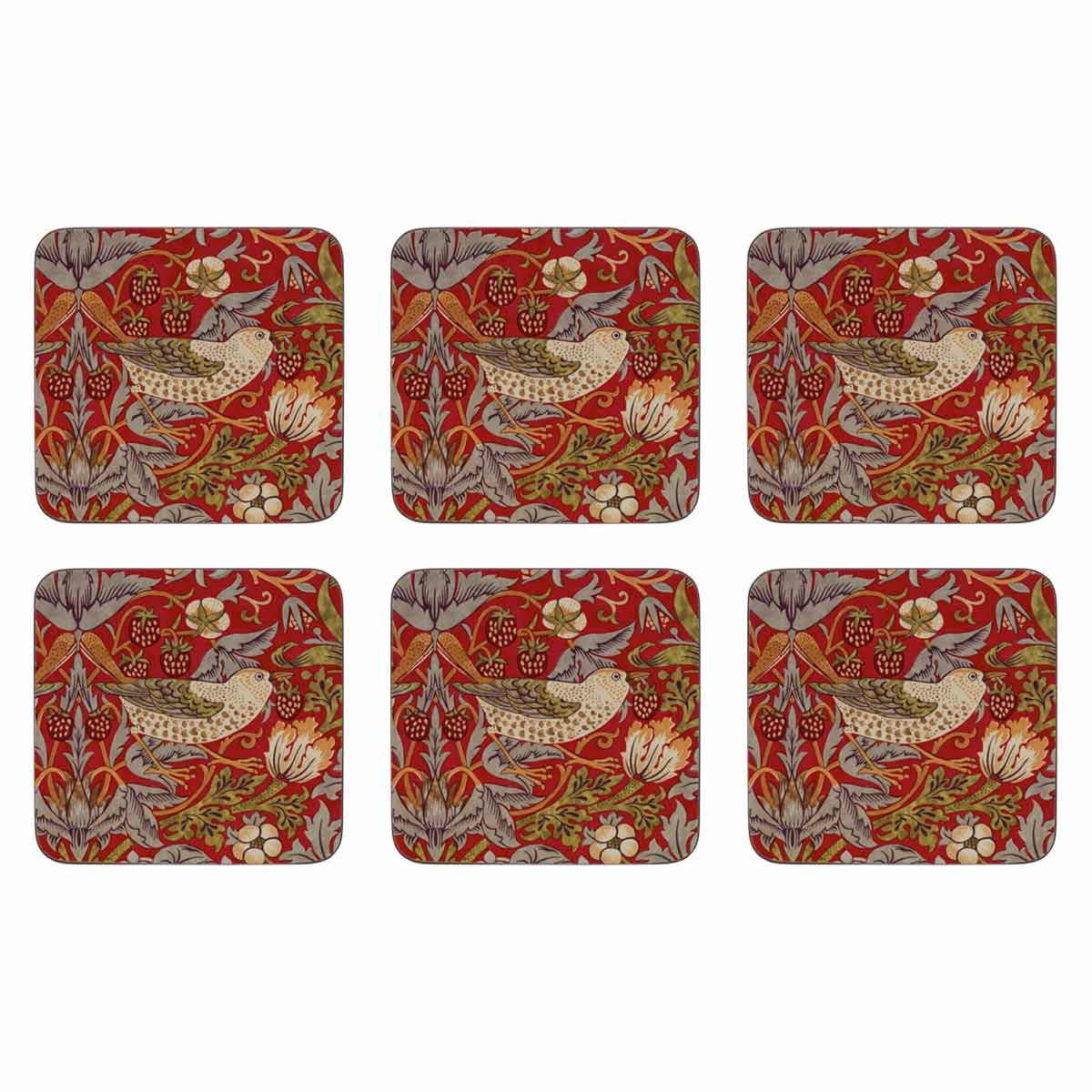 Pimpernel Strawberry Thief Coasters Red Set of 6 | Minimax
