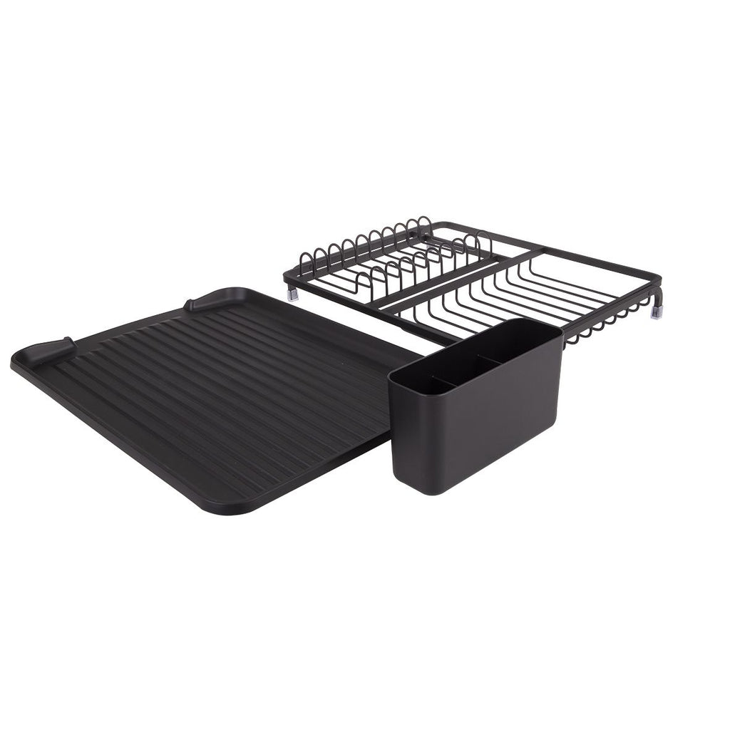 Black Aluminium Dish Rack with Draining Board - Minimax