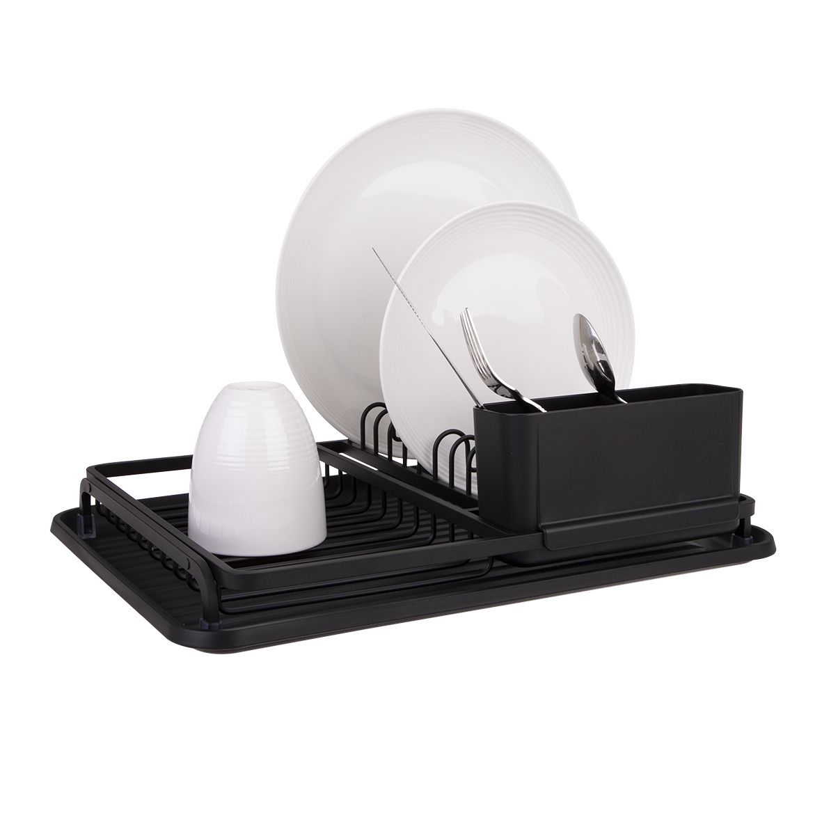 Black Aluminium Dish Rack with Draining Board - Minimax