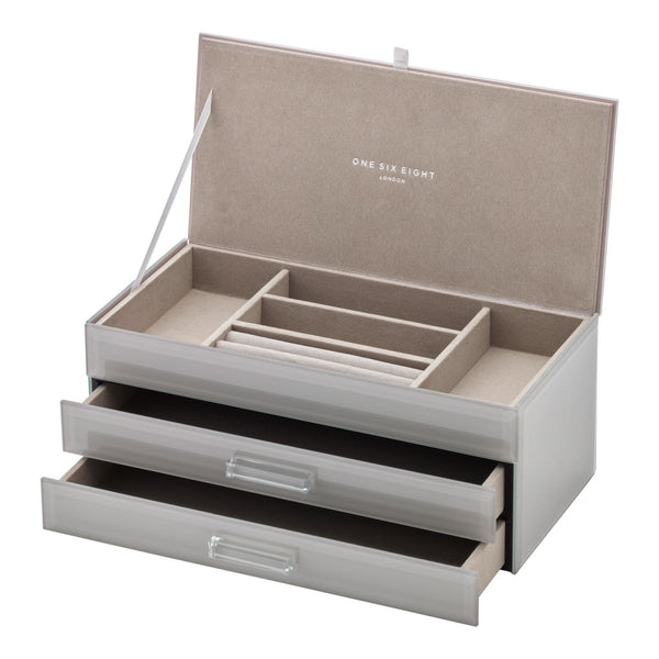One Six Eight London Gabriella Jewellery Box with Drawers Cool Grey Large | Minimax