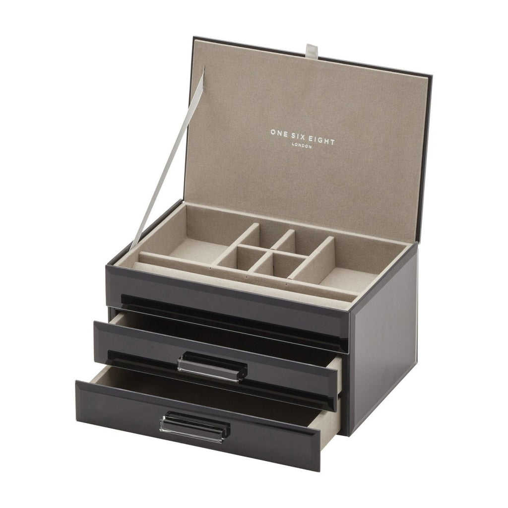 One Six Eight London Gabriella Jewellery Box with Drawers Black Medium | Minimax