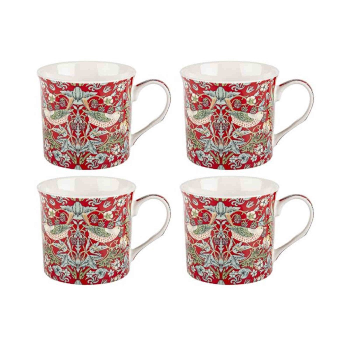 Nostalgic Strawberry Thief Red Mugs (Set of 4) | Minimax