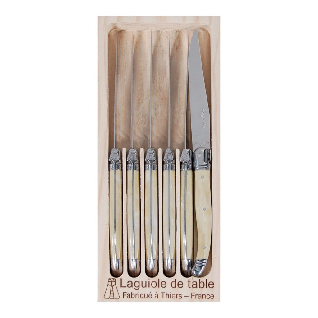 Laguiole Jean Dubost Deluxe Light Horn Steak Knives Set of 6 Minimax