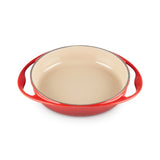 Le Creuset Cast Iron Tatin Dish 25cm Cerise red with cream enamel interior and looped handles, ideal for baking tarts and roasting