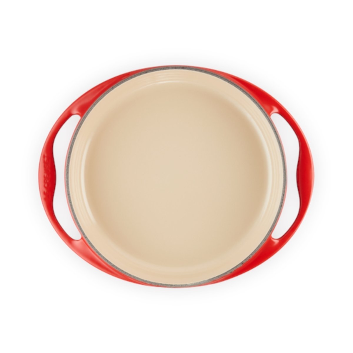 Le Creuset Cast Iron Tatin Dish 25cm Cerise red with cream enamel interior and looped handles, ideal for baking tarts and roasting