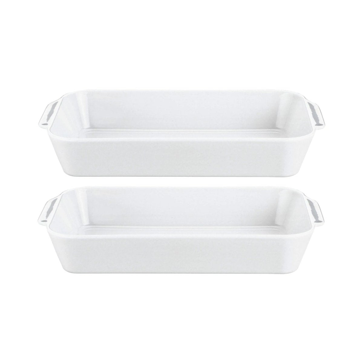 Pillivuyt Deep Rectangular Bakers Set of 2 – front view of bakers stacked